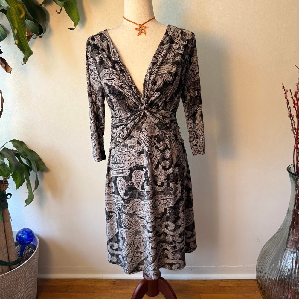 Mlle Gabrielle Paisley Whimsygoth Wrap Babydoll Dress Black Grey Medium - Picture 4 of 7